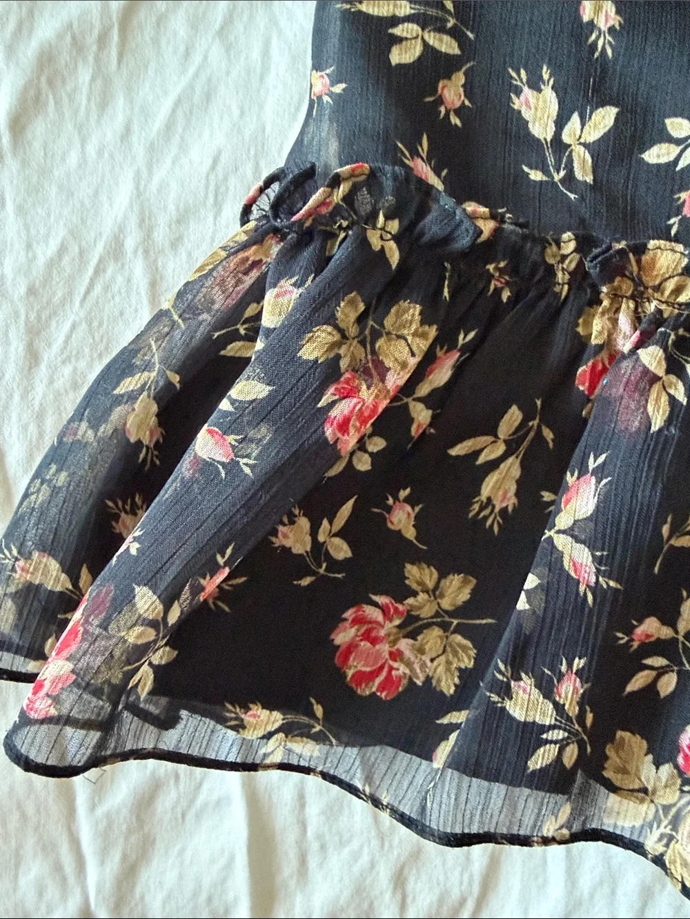 Ralph Lauren Black Floral Ruffle-Trim Dress